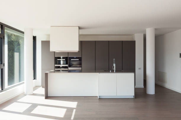 istock Island kitchen in a wide room 694047992