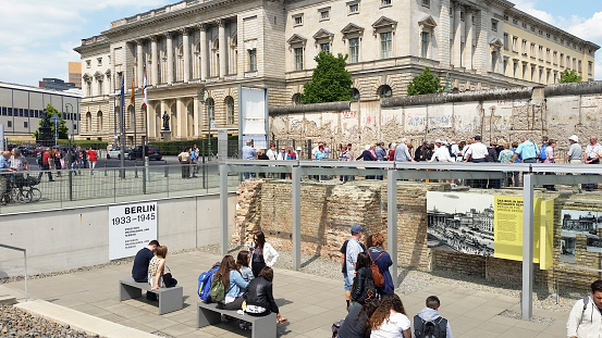 Berlin, Germany - May 20, 2017:  Topography of Terror, Berlin 1933-1945 documentation center and outdoor exhibition about Second World War.
