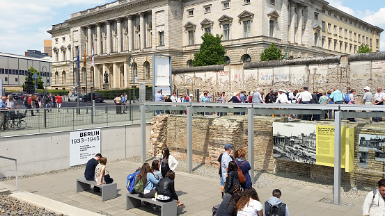 View of the east-west section of the original Berlin Wall, part of the Berlin Wall Memorial, East Berlin, Germany.