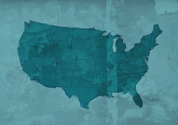 istock USA teal grunge map on wooden background 694061884