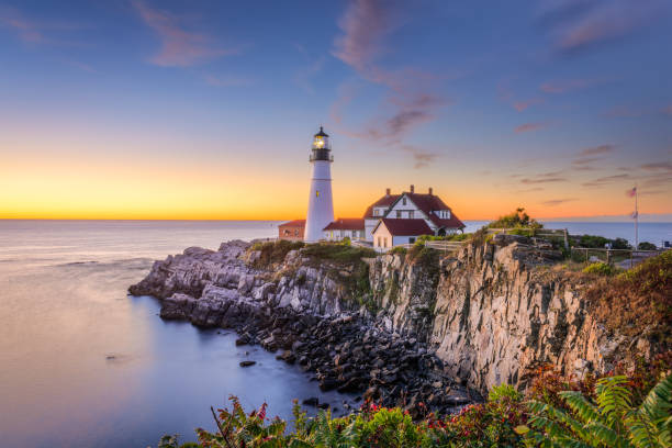 Portland Head Light Portland, Maine, USA at Portland Head Light. lighthouse maine new england coastline stock pictures, royalty-free photos & images