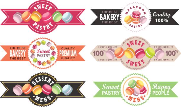 Set Labels macaroon Vector set Labels of bakery bakery shop sweets round shape quality sign macaroons macaroon stock illustrations