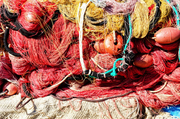 istock Used fishing net with floaters 694068606