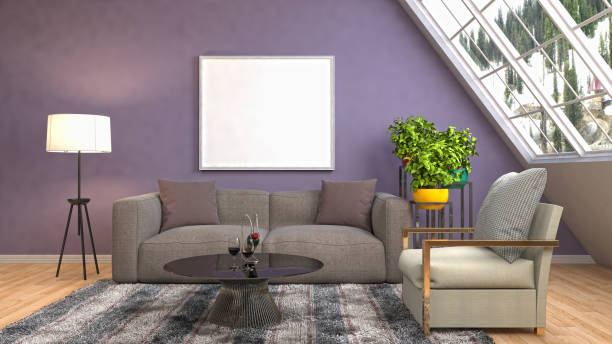 istock mock up poster frame in interior background. 3D Illustration 694068628