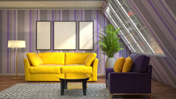 istock mock up poster frame in interior background. 3D Illustration 694068672