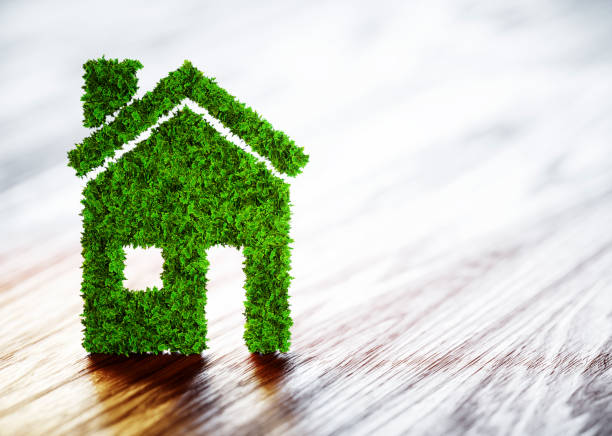 istock Ecology home concept. 3D illustration on wooden background. 694076690