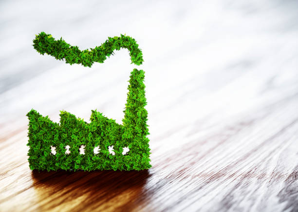 Ecology industry concept. 3D illustration on wooden background.