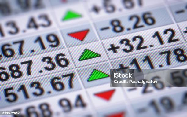 Stock Market Indexes On The Screen Stock Photo - Download Image Now - Initial Public Offering, Analyzing, Business