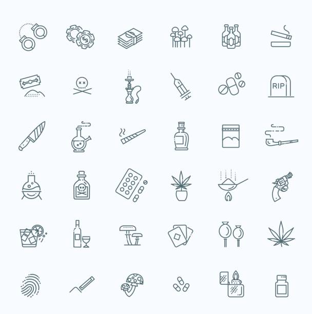Simple Set of Drugs Related Vector Line Icons Simple Set of Crime Related Vector Line Icons cannabis narcotic stock illustrations