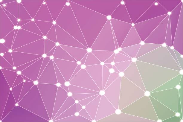 istock Purple green pink geometric background with mesh and lights 694079850
