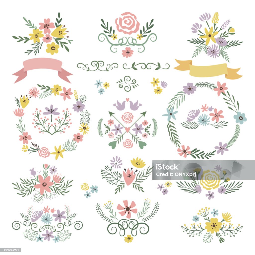 Sweet Stickers And Vintage Labels Floral Elements For Wedding Invitation  Cards Stock Illustration - Download Image Now - iStock
