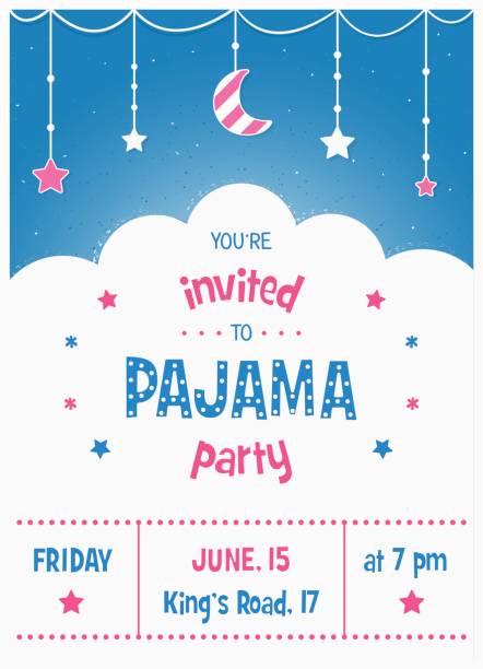 Pajama Sleepover Kids' Party Invitation Card or Poster Template Pajama Sleepover Kids' Party Invitation Card or Poster Template slumber party stock illustrations