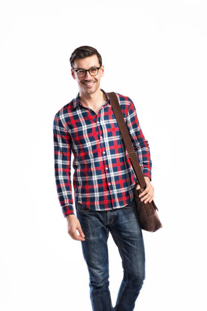 istock Handsome man in checked shirt, studio shot, isolated 694091228