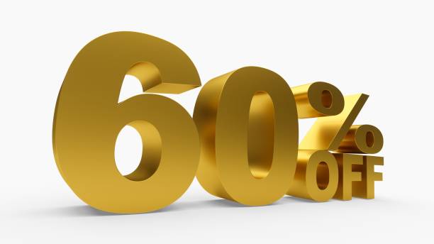 istock 3D rendering golden discount 60 percent off on white background 694092084