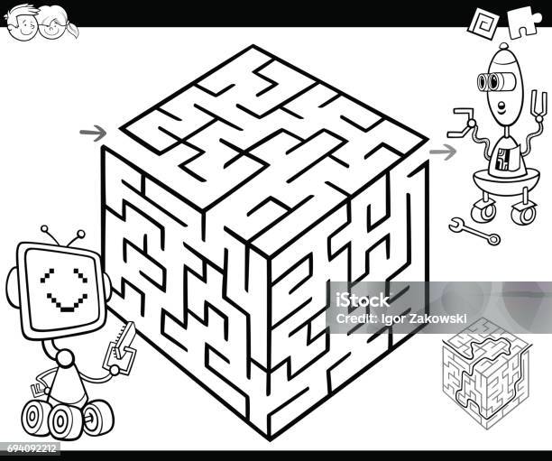 Maze With Robots For Coloring Stock Illustration - Download Image Now - Child, Leisure Games, Puzzle