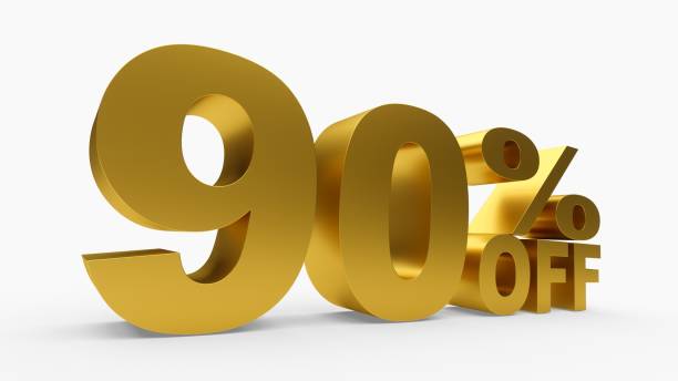 3D rendering golden discount 90 percent off on white background