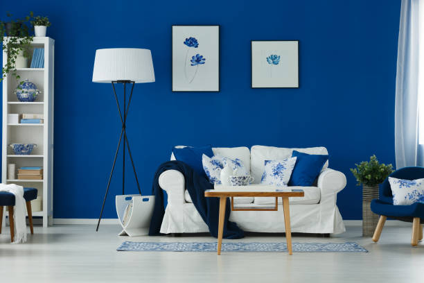 istock Blue and white living room 694095006