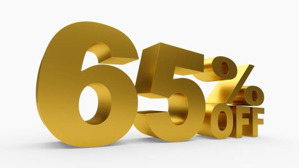 istock 3D rendering golden discount 65 percent off on white background 694095830