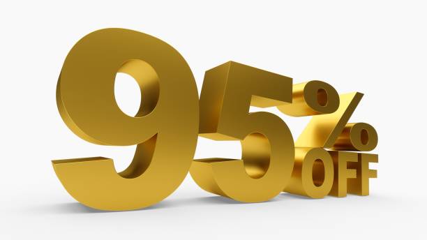 istock 3D rendering golden discount 95 percent off on white background 694098990