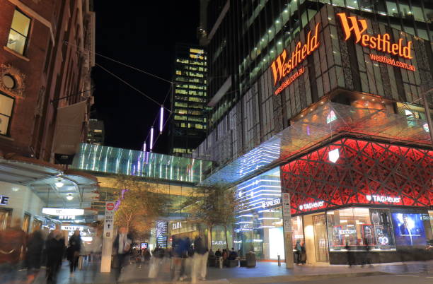 centro comercial calle paisaje urbano sydney australia - pitt street mall fotografías e imágenes de stock