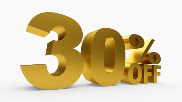 istock 3D rendering golden discount 30 percent off on white background 694099798