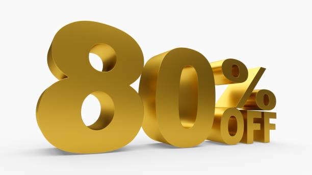 istock 3D rendering golden discount 80 percent off on white background 694102226