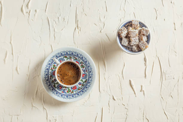 istock Top View Turkish Coffee and Turkish Delight 694109630