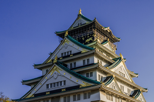 Osaka, Japan- December 03, 2016: Osaka Castle Park is a public urban park and historical site situated at Osaka, Japan. The castle was built by Toyotomi Hideyoshi in year 1583. This park is also a famous cherry blossom viewing spot.
