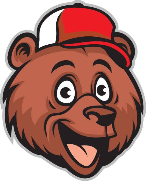 ilustrações de stock, clip art, desenhos animados e ícones de cartoon cheerful bear head wearing a baseball cap - cria