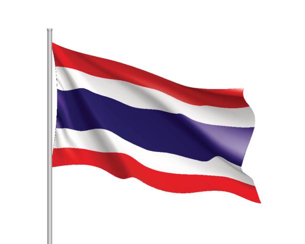 National flag Kingdom of Thailand. Waving flag of Thailand. Illustration of Asian country flag on flagpole. Vector 3d icon isolated on white background thai flag stock illustrations