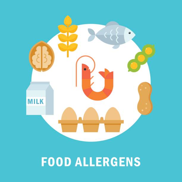 ilustraciones, imágenes clip art, dibujos animados e iconos de stock de alimentos alergia desencadenantes o alergenos ilustración - allergy food peanut pollen