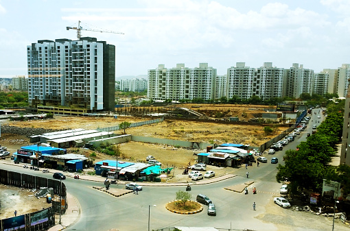 Newly constructed and under construction buildings in Urban area at EON Kharadi in Pune, Maharashtra, India.