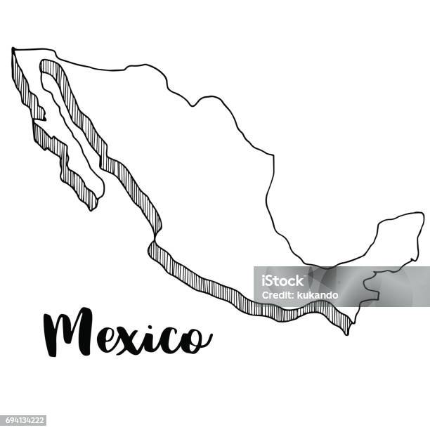 Hand Drawn Of Mexico Map Vector Illustration Stock Illustration - Download Image Now - Mexico, Map, Doodle