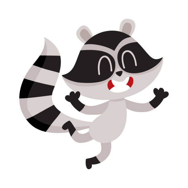 istock Cute little raccoon character jumping from happiness and delight 694134416