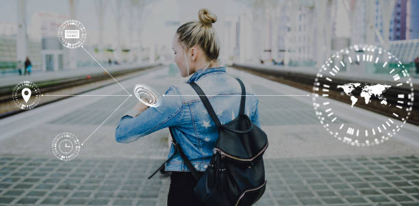 istock Woman traveler with backpack on rail station checking time 694137998