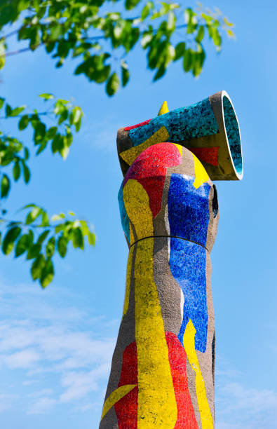 Dona i Ocell, by Joan Miro, in Barcelona, Spain Barcelona: A view of the sculpture Dona i Ocell, designed by famous Joan Miro, that presides over the park that bears the name of the Catalan artist 1354 stock pictures, royalty-free photos & images