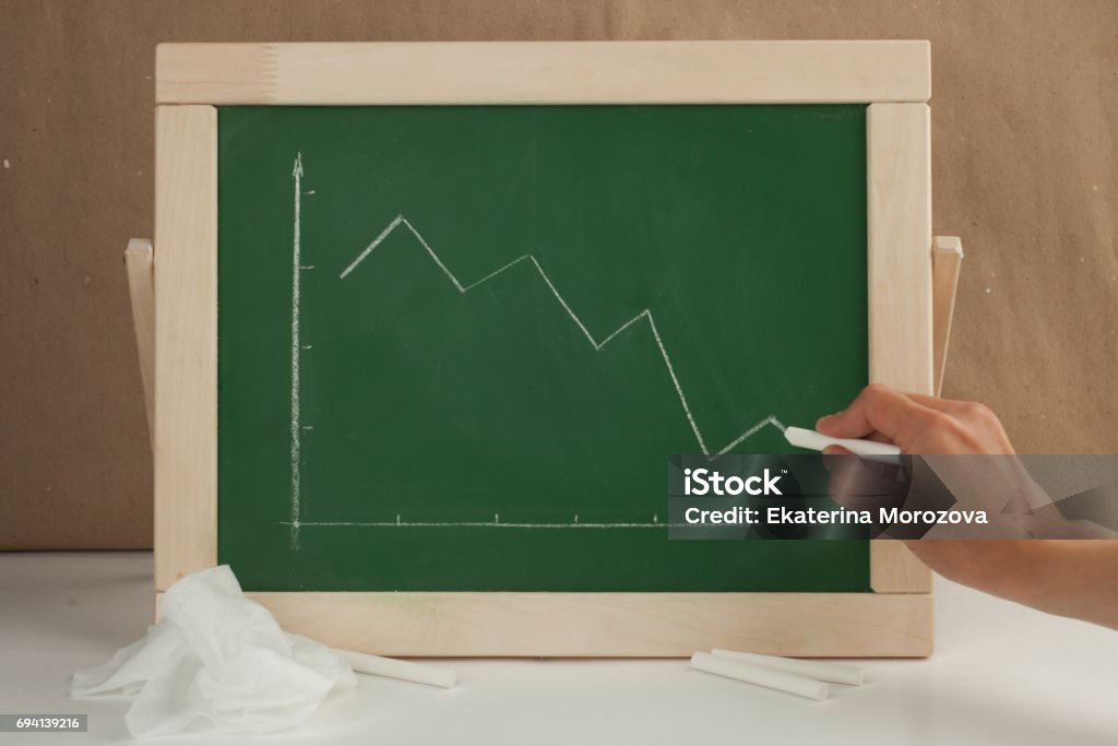 Hand Holding Chalk Writing Business Chart Showing Decrease In Sales ...