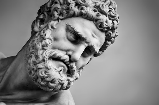 Ancient sculpture of Hercules and Nessus. Florence, Italy. Head close-up