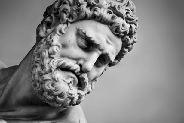 Ancient sculpture of Hercules and Nessus. Florence, Italy. Head close-up Ancient head close-up sculpture of Hercules and Nessus in Loggia dei Lanzi in Florence, Italy. Black and white statue stock pictures, royalty-free photos & images