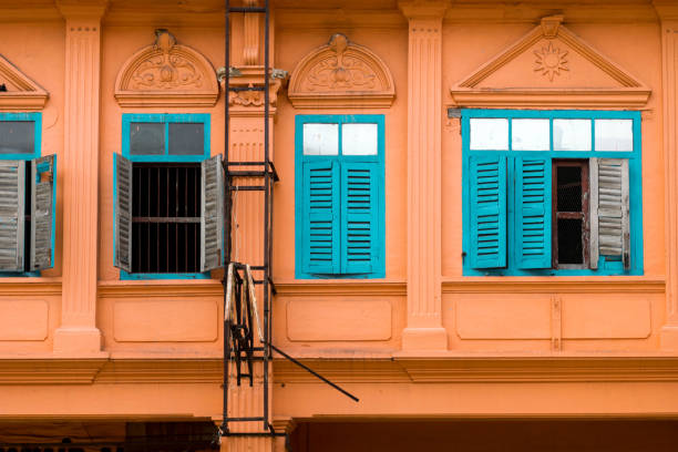 istock Old vintage wooden window But painted bright blue 694142772