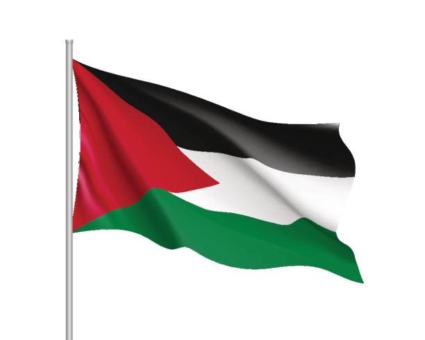 Vector flag of Palestine state. Waving flag of Palestine. Illustration of Asian country flag on flagpole. Vector 3d icon isolated on white background palestinian flag stock illustrations