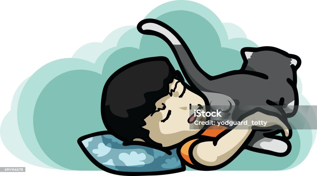 Goodnight and sweetdream vector illustration kid sleep with them pet cartoon style. Baby - Human Age stock vector