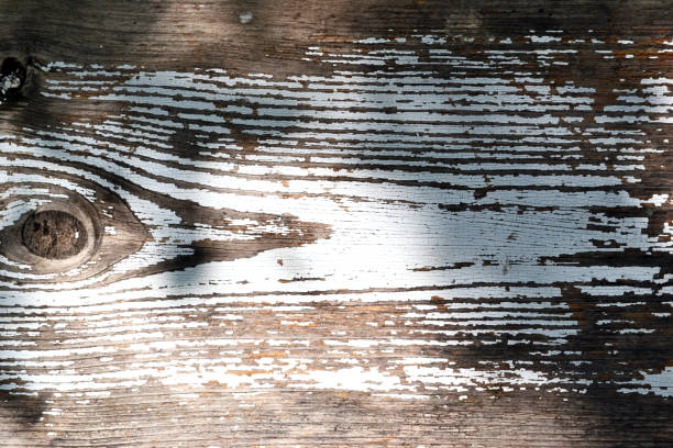 Old wooden board with shabby white paint stock photo
