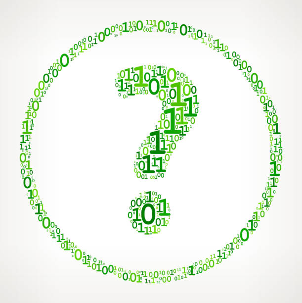 Question Mark Binary Code Zero One Vector Illustration Question Mark Binary Code Zero One Vector Illustration. This royalty free vector illustration features a set green binary numbers zero and one pattern that forms the main shape in the center of this composition. The 0 and 1 numbers vary in size and in the shade of the green color. The background is light with a slight gradient. This image is ideal for technology and mathematical binary code concepts. The design is very clean and elegant and the vector background can be scaled to any size. question mark background green stock illustrations
