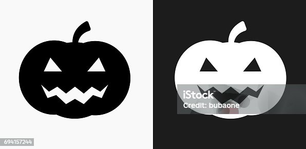 istock Halloween Pumpkin Face Icon on Black and White Vector Backgrounds 694157244