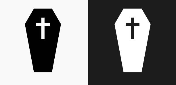 die schatulle und kreuz symbol auf schwarz-weiß-vektor-hintergründe - sarg stock-grafiken, -clipart, -cartoons und -symbole