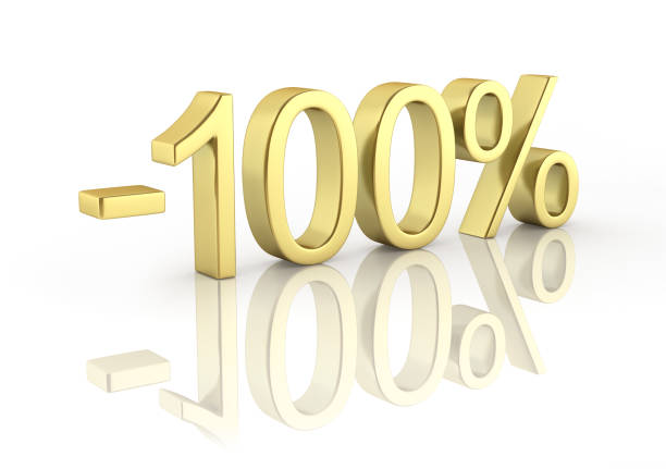 istock Gold text 100 percent off on white background with reflection 3D render 694159926