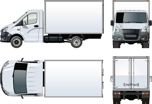 vektor-lkw-vorlage isoliert auf weiss - truck semi truck vehicle trailer rear view stock-grafiken, -clipart, -cartoons und -symbole