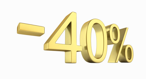 istock Gold text 40 percent off on white background without shadow 3D render 694160460