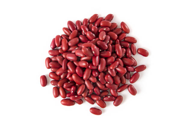 Red Beans Heap of red beans from directly above on white background. adzuki bean photos stock pictures, royalty-free photos & images